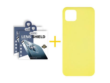 Pack 2 X Protector de Cámara Trasera + Funda ACCETEL para iPhone 13 Pro Max Silicona Líquida Amarillo
