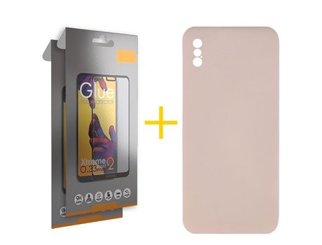 Pack 2 Películas Full + Funda SKYHE por Apple iPhone XS Max Silicona Líquida Rosa
