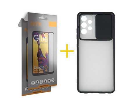 Pack 2 X Protector de Vidrio Templado Full + Funda ACCETEL para Samsung Galaxy A52 5G Gel Protección Cámara Negro