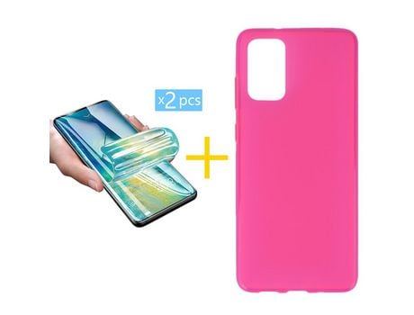 Pack 2 X Protector de Vidrio Templado Hidrogel + Funda ACCETEL para Samsung Galaxy S20 FE 5G Silicona Liso Rosa