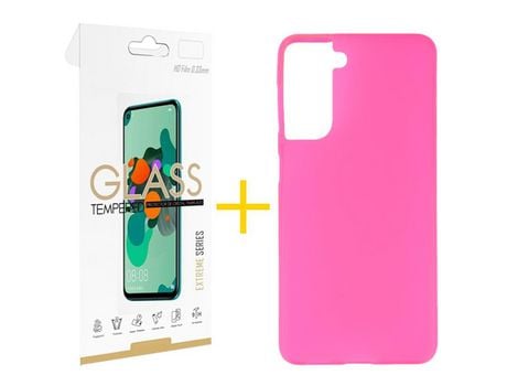Pack 1 Película 2.5D + Funda SKYHE para Samsung Galaxy S21 FE 5G Silicona Liso Rosa