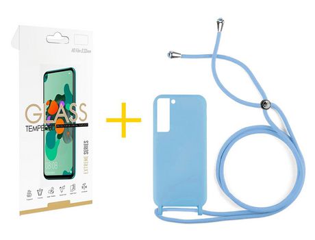 Pack 1 Película 2.5D + Funda SKYHE para Samsung Galaxy S21 FE 5G Gel con Cordón Agua Verde