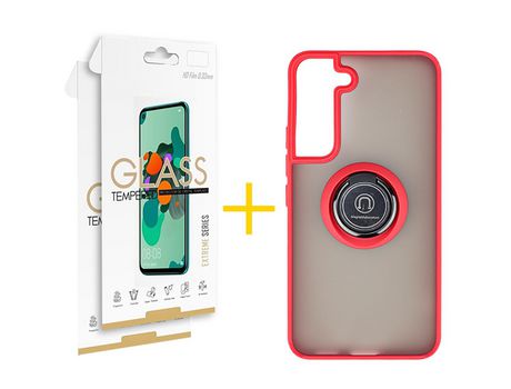 Pack 2 Películas 2.5D + Funda SKYHE para Samsung Galaxy S21 FE 5G Gel Bumper con Anillo Incolor Clear