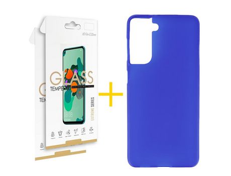 Pack 2 Películas 2.5D + Funda SKYHE para Samsung Galaxy S21 FE 5G Silicona Liso Azul