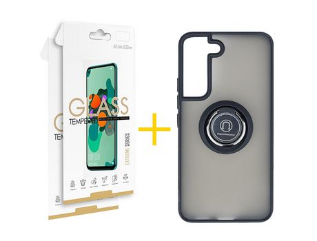 Pack 2 Películas 2.5D + Funda SKYHE para Samsung Galaxy S21 FE 5G Gel Bumper con Anillo Negro