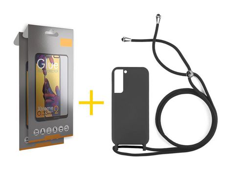 Pack 2 Películas Full + Funda SKYHE para Samsung Galaxy S21 FE 5G Gel con Cordón Negro