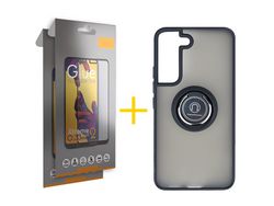 Pack 2 Películas Full + Funda SKYHE para Samsung Galaxy S21 FE 5G Gel Bumper con Anillo Negro