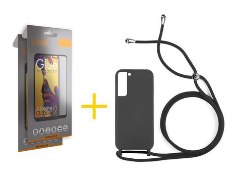 Pack 2 X Protector de Vidrio Templado Full + Funda ACCETEL para Samsung Galaxy S21 FE 5G Gel con Cordón Amarillo