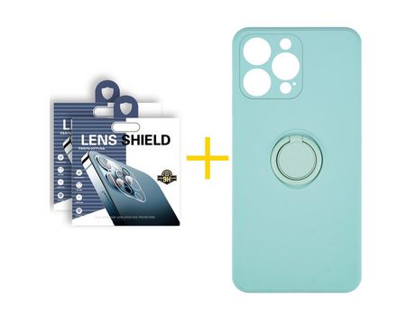 Pack 2 Películas de Cámara Trasera + Funda SKYHE para Apple iPhone 13 Pro Gel O-Ring Verde-Auga