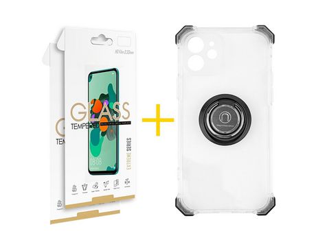 Pack 2 Películas 2.5D + Funda SKYHE para Apple iPhone 12 Mini Gel Bumper con Anillo Incolor Clear