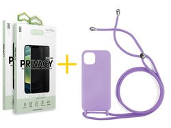 Pack 2 x Protector de Vidrio Templado Anti espía + Funda ACCETEL para iPhone 11 Pro Max Gel con Cordón Azul
