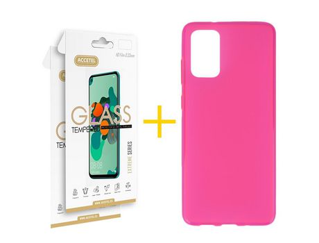 Pack 2 X Protector de Vidrio Templado 2.5D + Funda ACCETEL para Samsung Galaxy S20 FE 5G Silicona Liso Rosa