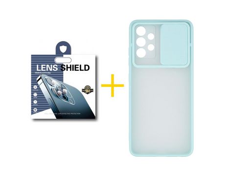 Pack 1 Película de Cámara trasera + Funda SKYHE por Samsung Galaxy A72 5G Gel Protteción Cámara Verde-Mar