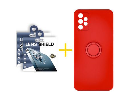Pack 2 X Protector de Cámara trasera + Funda ACCETEL para Samsung Galaxy A52 S 5G Gel O-Ring Rojo