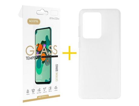Pack 1 X Protector de Vidrio Templado 2.5D + Funda ACCETEL para Samsung Galaxy S20 Ultra 5G Silicona Liso Transparente Escarchado