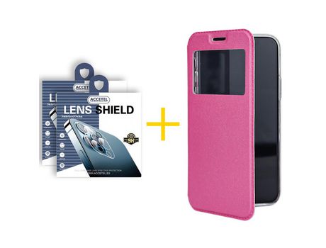 Pack 2 X Protector de Cámara Trasera + Funda ACCETEL para Samsung Galaxy S20 FE 5G Flip Cover Gandy Rosa