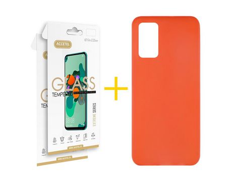 Pack 2 X Protector de Vidrio Templado 2.5D + Funda ACCETEL para Samsung Galaxy S20 FE 5G Silicona Liso Rojo