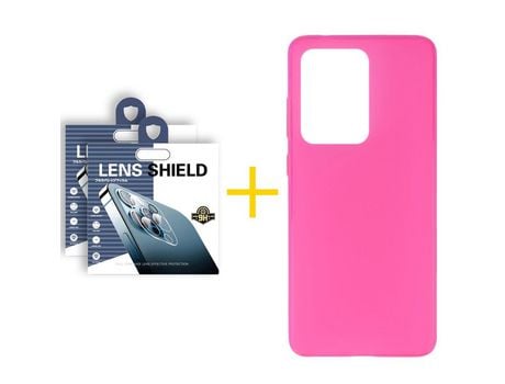 Pack 2 Películas de Cámara Trasera + Funda SKYHE por Samsung Galaxy S20 Ultra 5G Silicona Liso Rosa