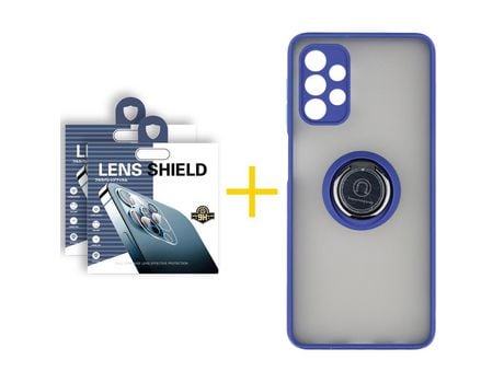 Pack 2 Películas de Cámara trasera + Funda SKYHE por Samsung Galaxy A52 S 5G Gel Bumper con Anillo Azul