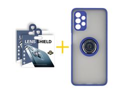 Pack 2 Películas de Cámara trasera + Funda SKYHE por Samsung Galaxy A32 4G Gel Bumper con Anillo Azul