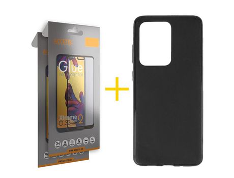 Pack 2 X Protector de Vidrio Templado Full + Funda ACCETEL para Samsung Galaxy S20 Ultra 5G Silicona Liso Negro