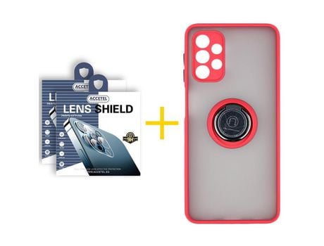 Pack 2 X Protector de Cámara trasera + Funda ACCETEL para Samsung Galaxy A52 S 5G Gel Bumper con Anillo Rojo