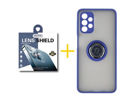 Pack 1 X Protector de Cámara trasera + Funda ACCETEL para Samsung Galaxy A72 5G Gel Bumper con Anillo Azul