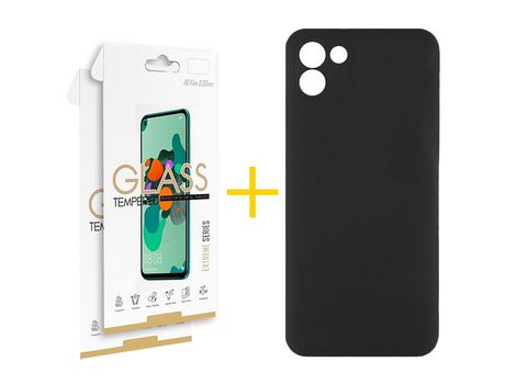 Pack 2 Películas 2.5D + Funda SKYHE por Samsung Galaxy A03 Silicona Líquida Negro