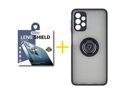 Pack 1 X Protector de Cámara trasera + Funda ACCETEL para Samsung Galaxy A52 5G Gel Bumper con Anillo Negro