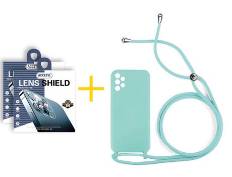 Pack 2 X Protector de Cámara trasera + Funda ACCETEL para Samsung Galaxy A72 5G Gel con Cordón Agua Verde
