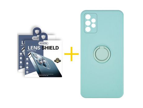 Pack 2 X Protector de Cámara trasera + Funda ACCETEL para Samsung Galaxy A72 5G Gel O-Ring Verde-Agua