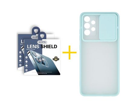 Pack 2 X Protector de Cámara trasera + Funda ACCETEL para Samsung Galaxy A52 S 5G Gel Protección Cámara Verde-Mar