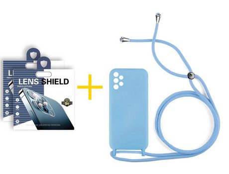 Pack 2 Películas de Cámara trasera + Funda SKYHE por Samsung Galaxy A32 5G Gel con Cordón Azul