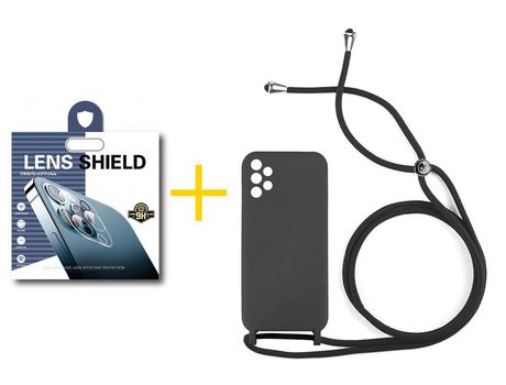 Pack 1 Película de Cámara trasera + Funda SKYHE por Samsung Galaxy A32 5G Gel con Cordón Negro
