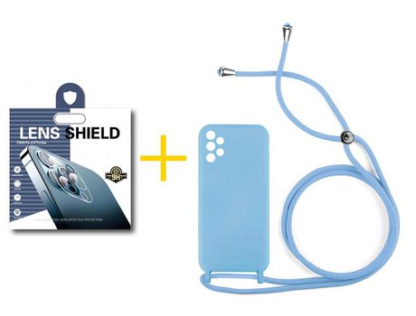 Pack 1 Película de Cámara trasera + Funda SKYHE por Samsung Galaxy A52 S 5G Gel con Cordón Azul