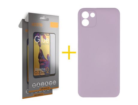 Pack 2 X Protector de Vidrio Templado Full + Funda ACCETEL para Samsung Galaxy A03 Silicona Líquida Lila