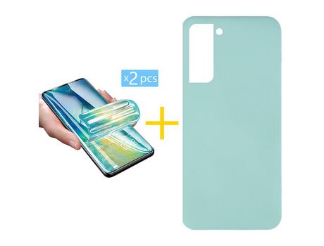 Carcasa + 2 Protectores de Pantalla para Samsung Galaxy S21 Plus 5G SKYHE Verde Agua