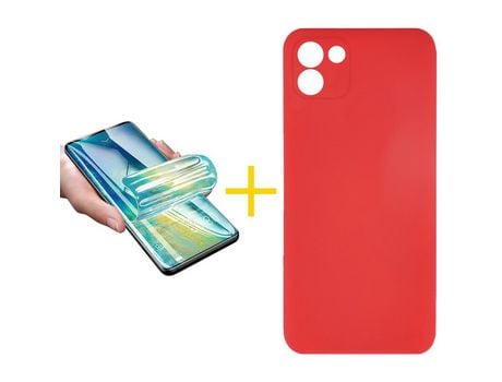 Pack 1 Película + Funda SKYHE por Samsung Galaxy A03 Silicona Líquida Rojo