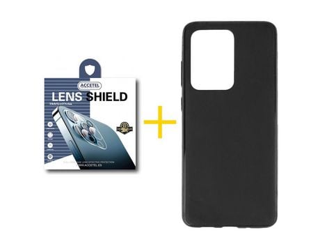 Pack 1 X Protector de Cámara Trasera + Funda ACCETEL para Samsung Galaxy S20 Ultra 5G Silicona Liso Negro