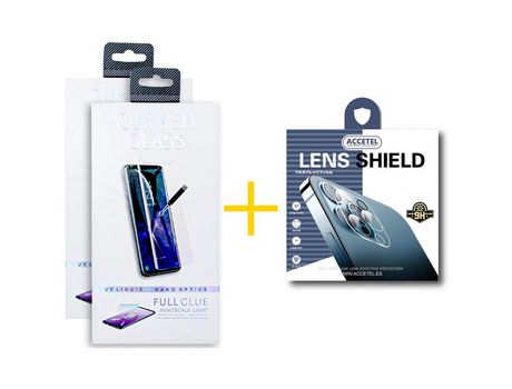 Pack 2 X Película UV + Película de Cámara Trasera ACCETEL por Samsung Galaxy A52 5G Borde Negro (2 unidades)