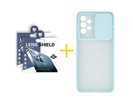 Pack 2 Películas de Cámara trasera + Funda SKYHE por Samsung Galaxy A72 5G Gel Protteción Cámara Verde-Mar