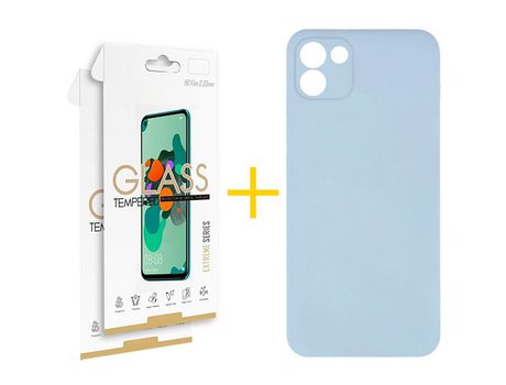 Pack 2 Películas 2.5D + Funda SKYHE por Samsung Galaxy A03 Silicona Líquida Azul Claro