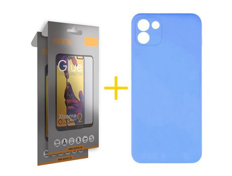 Pack 2 X Protector de Vidrio Templado Full + Funda ACCETEL para Samsung Galaxy A03 Silicona Líquida Azul Bebe