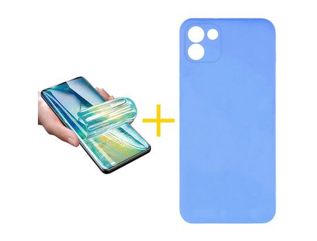 Pack 1 Película + Funda SKYHE por Samsung Galaxy A03 Silicona Líquida Azul Bebe