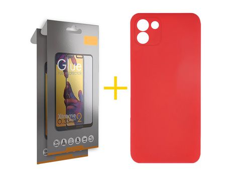 Pack 2 Películas Full + Funda SKYHE por Samsung Galaxy A03 Silicona Líquida Rojo