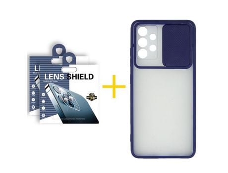 Pack 2 Películas de Cámara trasera + Funda SKYHE por Samsung Galaxy A52 S 5G Gel Protteción Cámara Azul Oscuro