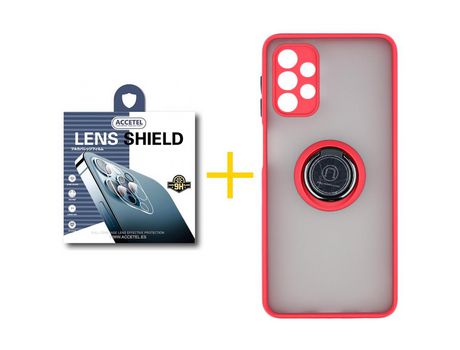 Pack 1 X Protector de Cámara trasera + Funda ACCETEL para Samsung Galaxy A72 5G Gel Bumper con Anillo Rojo