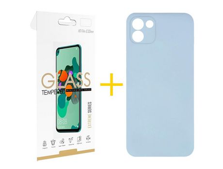 Pack 1 Película 2.5D + Funda SKYHE por Samsung Galaxy A03 Silicona Líquida Azul Claro