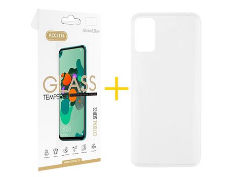 Pack 1 X Protector de Vidrio Templado 2.5D + Funda ACCETEL para Samsung Galaxy M52 5G Silicona Liso Transparente Clear