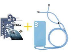 Pack 2 X Protector de Cámara trasera + Funda ACCETEL para Samsung Galaxy A52 5G Gel con Cordón Azul